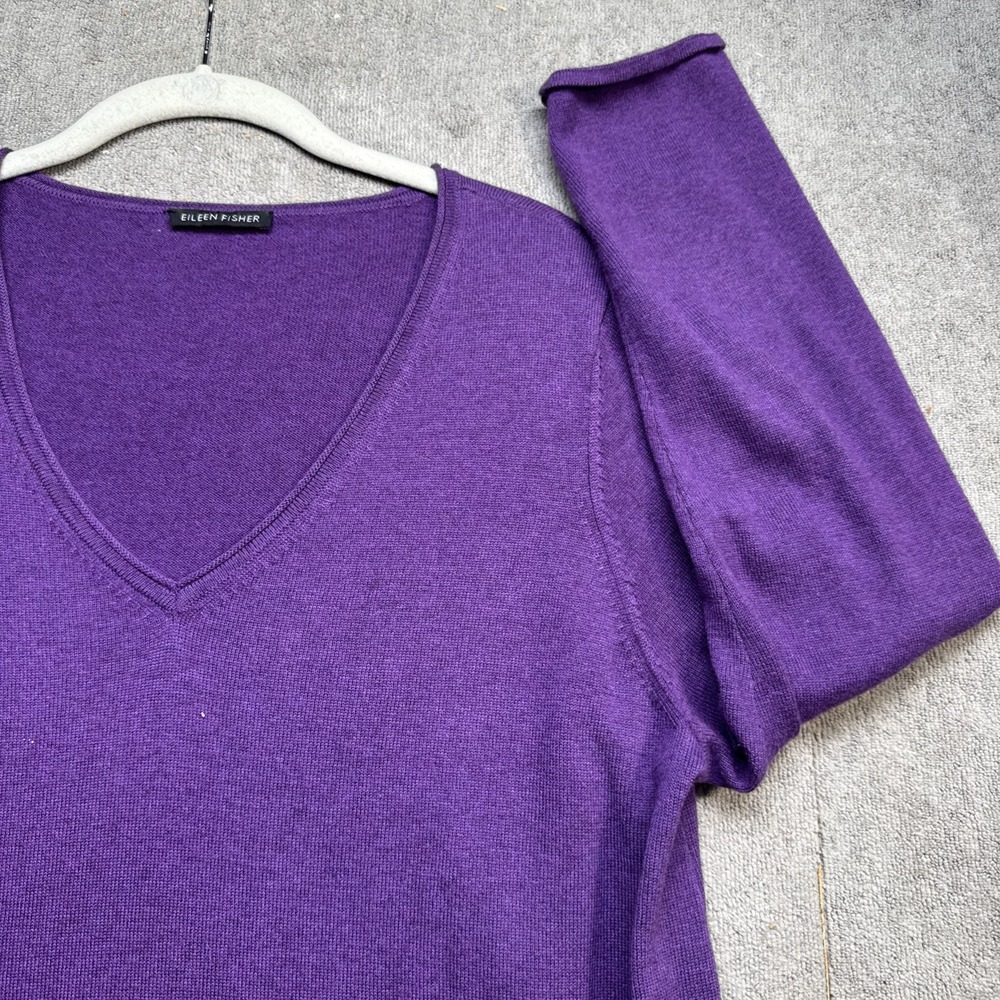 Eileen Fisher Merino Wool Purple V-Neck Sweater Women's Medium Relaxed Fit